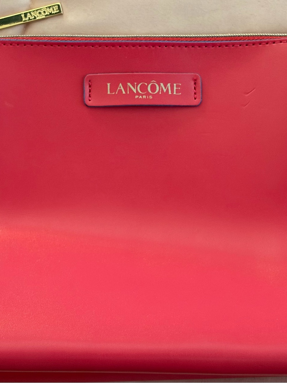 Lancôme Red Leather Makeup Pouch with Gold Zip Accent
